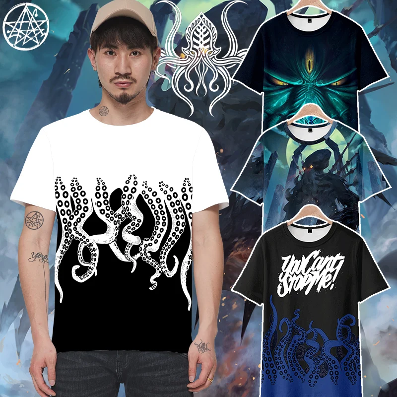 Camiseta de manga corta con estampado 3D de pulpo para hombre y mujer, camisa divertida de manga corta a la moda, ropa de calle, disfraz de Cosplay