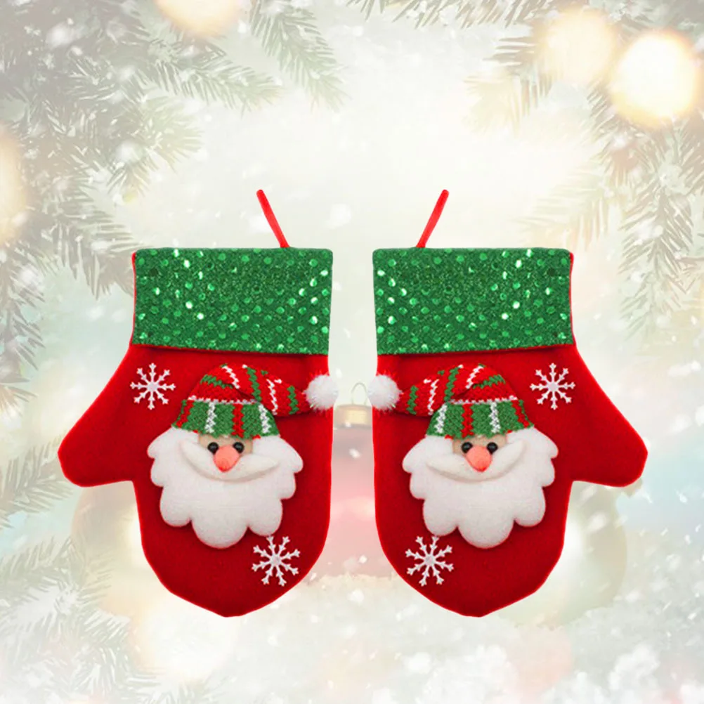 

3Pcs Christmas Candy Gift Pouches Gloves Hanging Decorations Xmas Tree Home Party Cutlery Holder Santa Snowman Elk