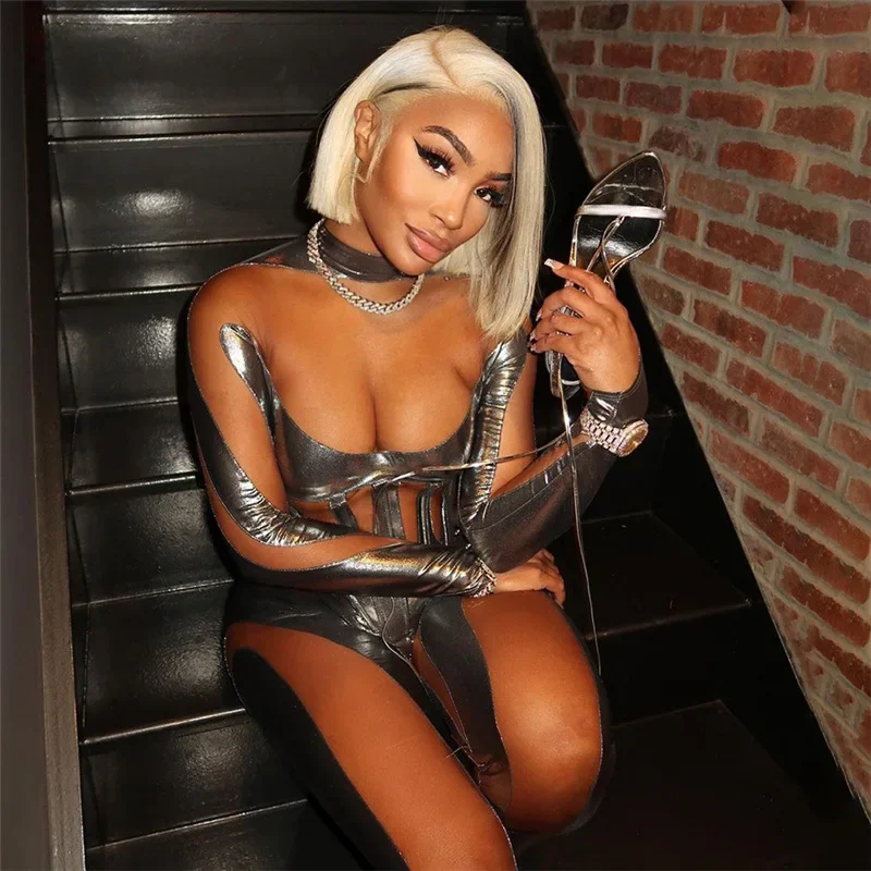 المرأة لعبة الفيلم ضيق بذلة الغريبة روبوت شبكة جوفاء الفضة قطاع ارتداءها تأثيري ازياء