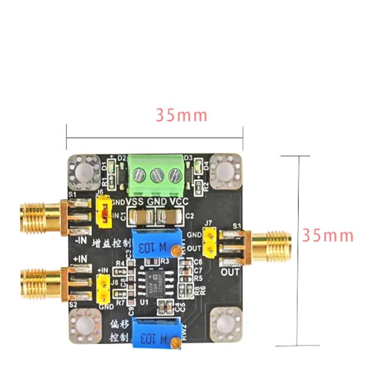 1PCS AD8421 instrument amplifier module, high-precision mV/uV weak small signal amplifier, single ended differential