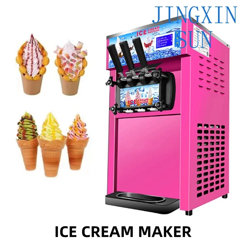 220V Small Ice Cream Machine Tricolor Ice Cream Maker Commercial Stainless Steel Desktop Sweet Cone Freezing Equipment 1200W