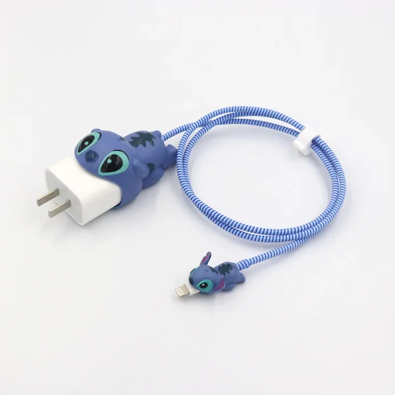 Disney Action Figure Stitch Mobile Phone Cable Protective Cover Cartoon Spider-Man Data Cable Protection Rope DIY Birthday Gift