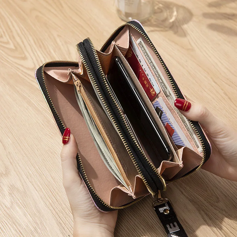 Zipper Money Coin Purse Women Card Holder Long PU Leather Clutch Wallet Large Capacity Lady Wristlet Phone HandBags Money Pocket