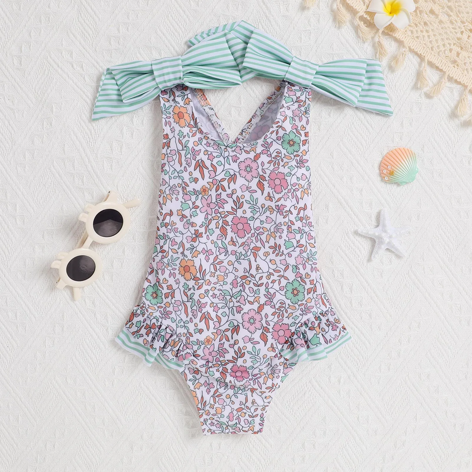 

Bathing Suit Summer Kids Girls Swimwear Floral Prints Backless 1 Piece Beach Swimsuit Bikini Girls Swim Shirts