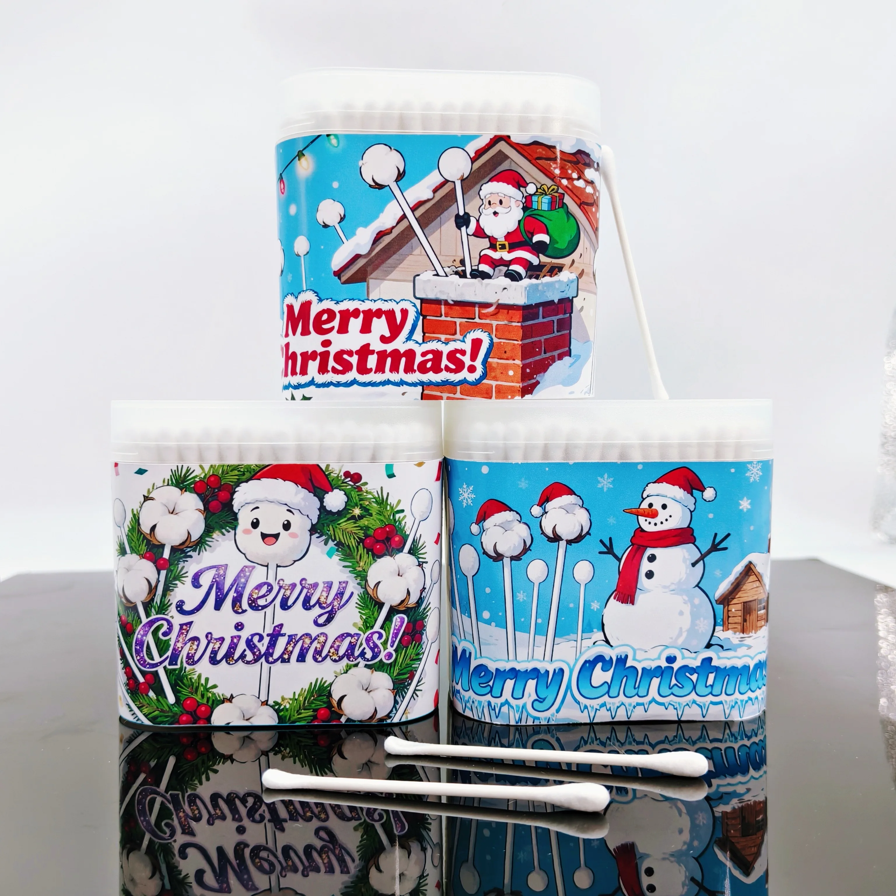 สำลีก้านสองหัวลายคริสต์มาส 600 ชิ้น, สำลีก้านสำหรับผู้ใหญ่ใช้ในชีวิตประจำวัน, สำลีก้านของขวัญสำหรับเทศกาล