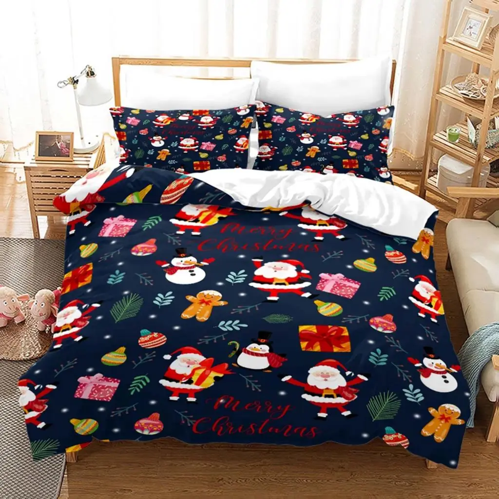 Christmas Duvet Cover Set Santa Claus Printed Bedding Set Twin Size For Child Kids Adult New Year Gift Polyester Bedclothes