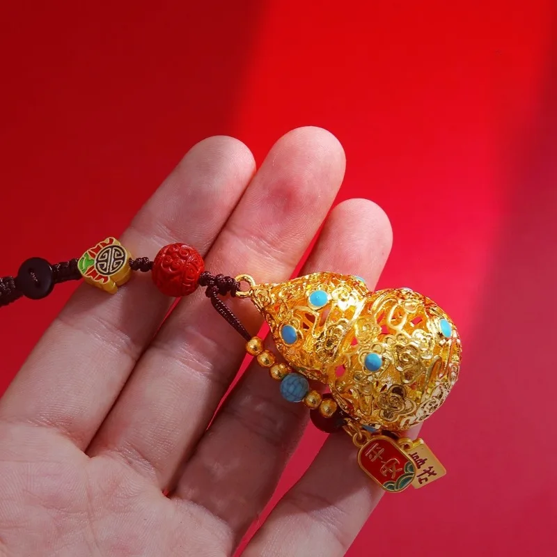 Chinese Style Hollow Gourd Keychain with Peace Blessing Lucky Joy Key Pendant Car Key Accessory