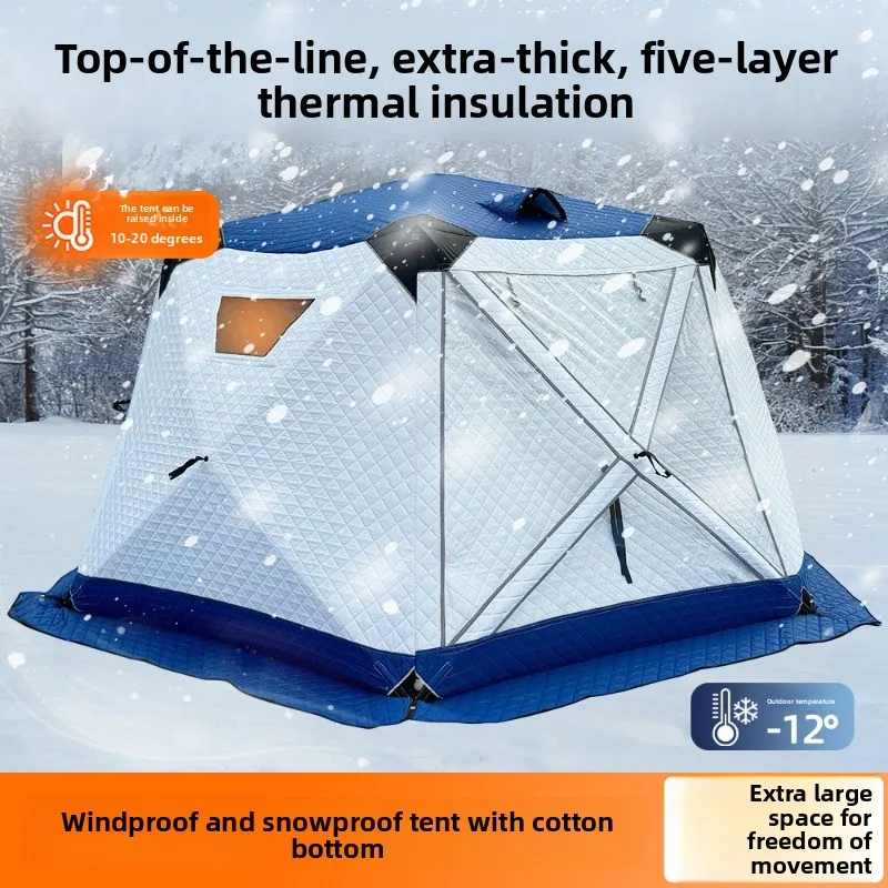 Winter Fishing Ice Tent Thickened Cotton with Chimney Hole for Camping Sauna Viewing Large Opening Fixed Pad