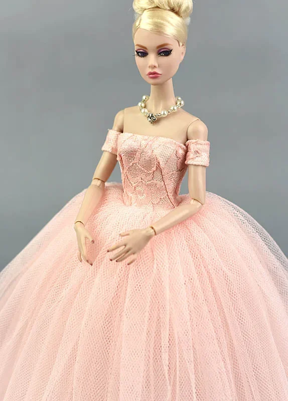 Vestido de novia rosa para muñecas Barbie, ropa de fiesta de noche