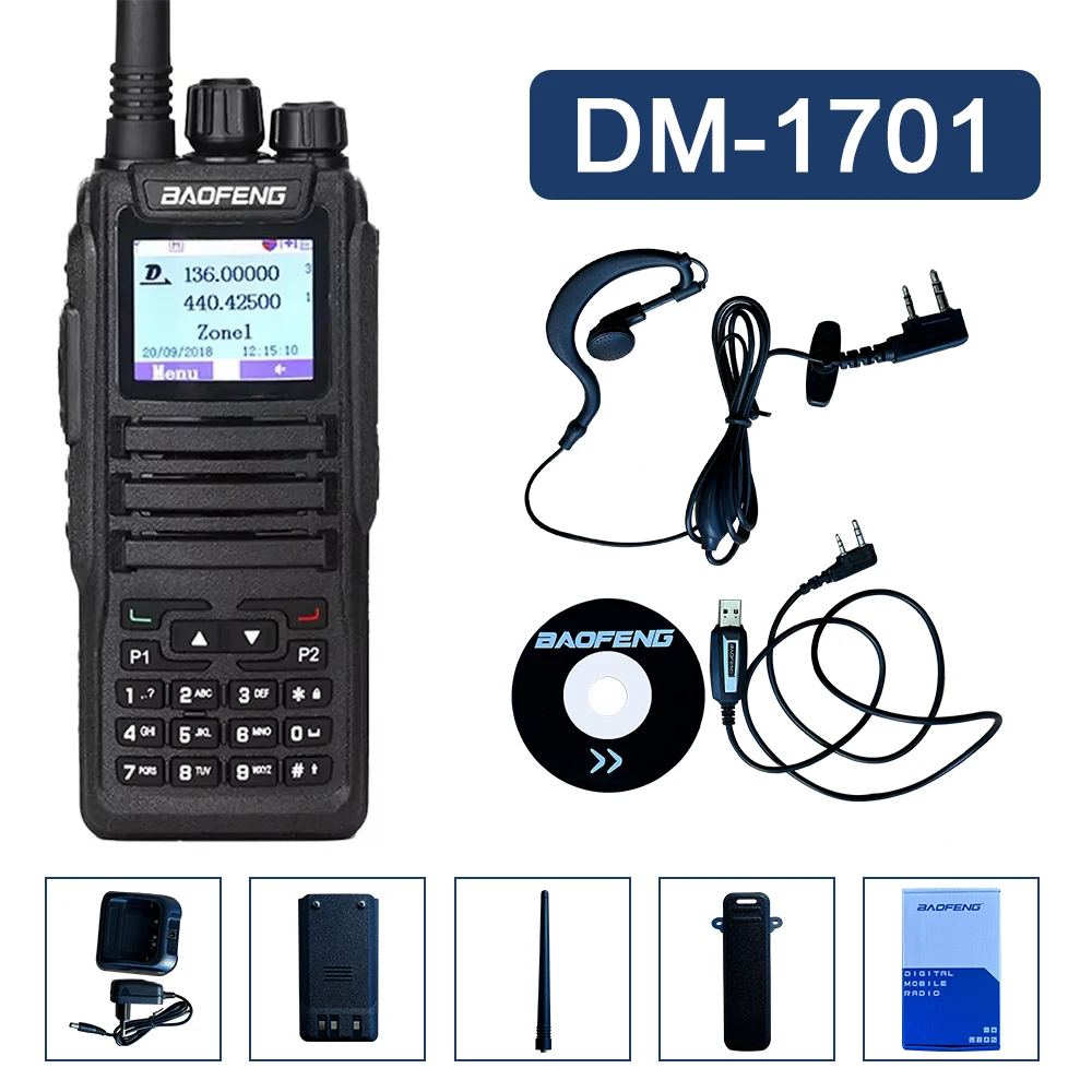 

Baofeng DMR Mobile Radio Walkie Talkie Transceiver Analog & Digital DM 1701 Tier1+2 Dual Time Slot Open GD77 Dual Band Ham Radio