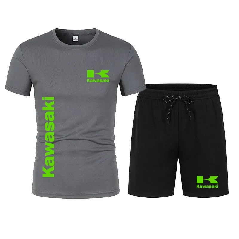 Ensemble t-shirt et short de l\'équipe de course de moto Kawasaki pour hommes, vêtements de sport décontractés pour hommes, bas en Y, été, nouveau,