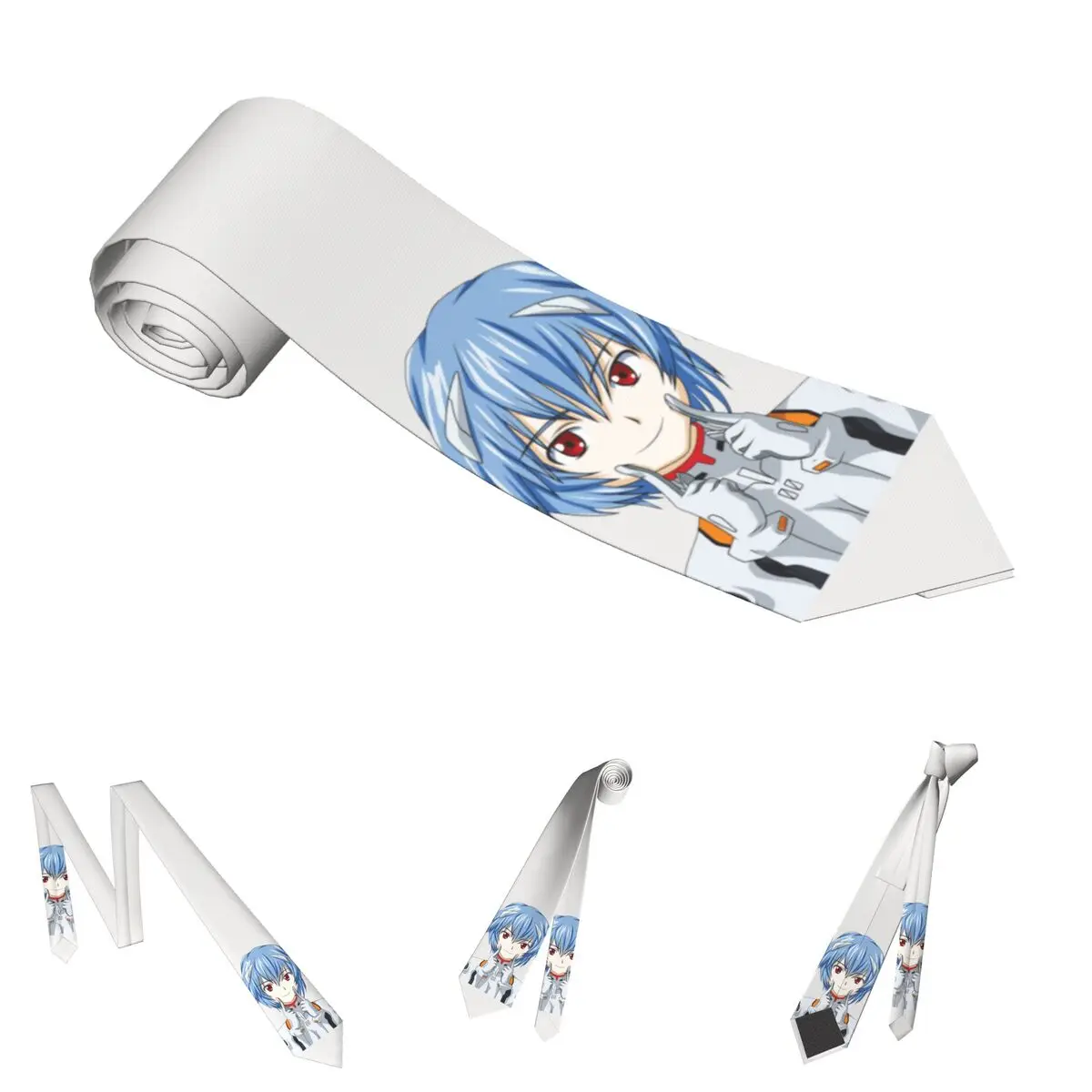 Rei inspirowany Anime krawat męski Slim poliester 8 cm Rei Ayanami Japan Manga krawaty na męskie garnitury akcesoria Gravatas Office