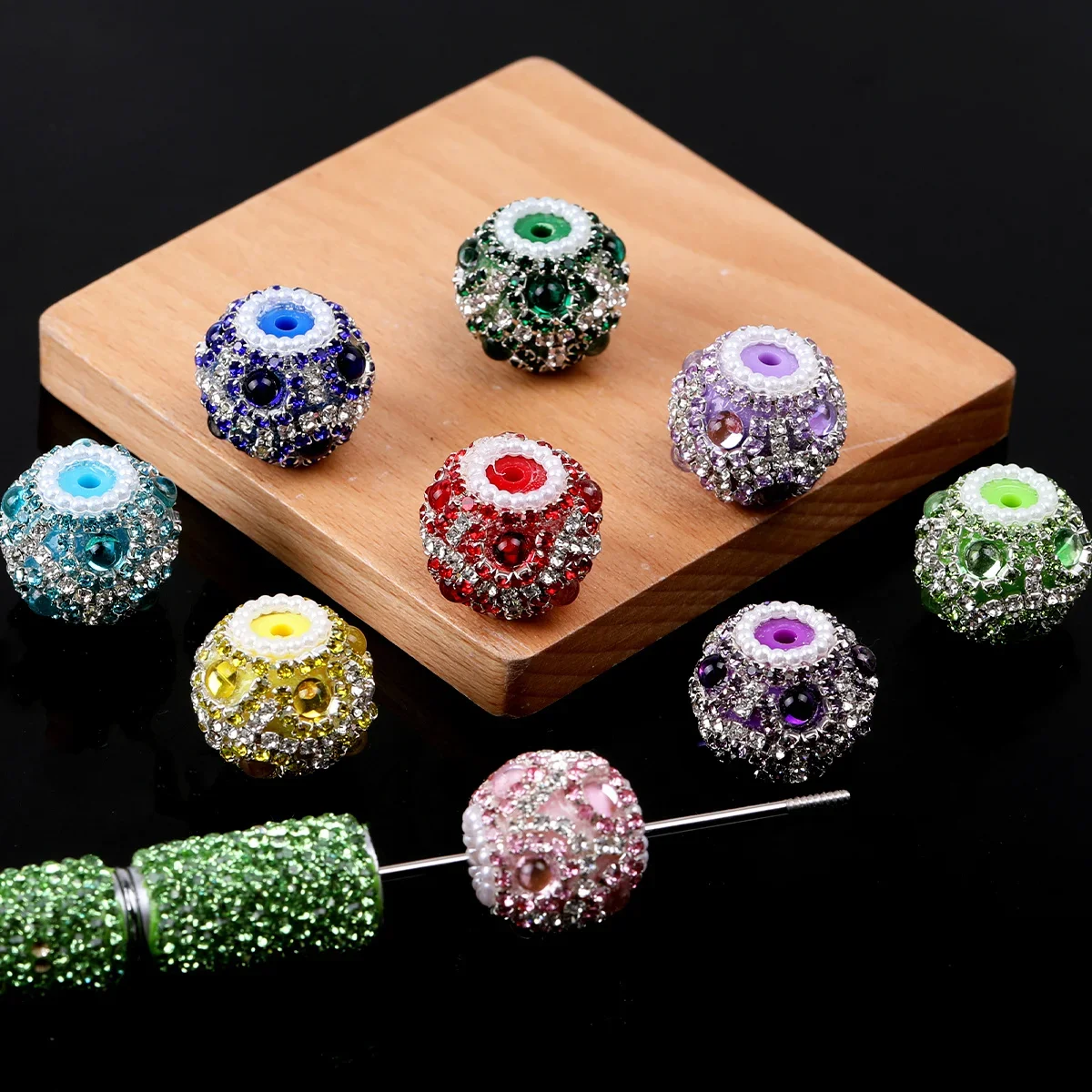 4/8pcs Random Color 22mm Two-tone Rhinestone Barrel Acrylic Loose Beads DIY Decor Pen Bracelet Craft Supplies