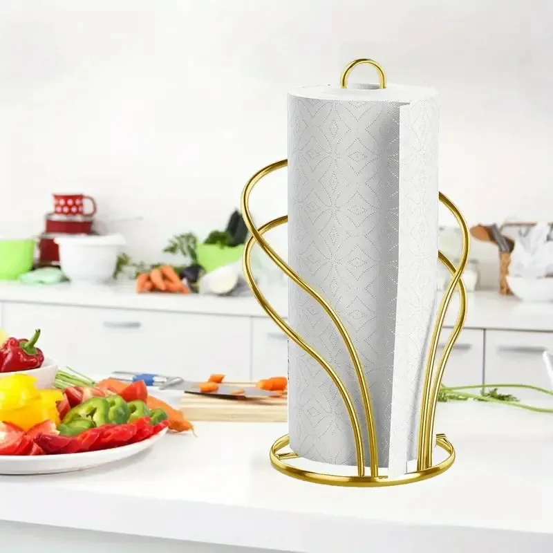 

Hotel kitchen and restaurant desktop iron vertical electroplating luxury tissue holder creative cloth storage roll paper holder