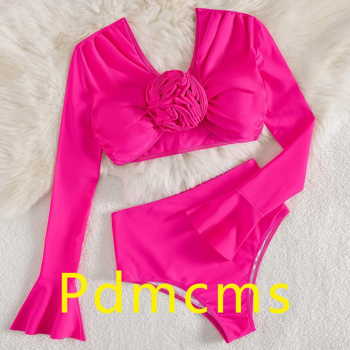 

2025 new model, European and American solid color long-sleeved split swimsuit female sexy high-waisted triangular bikini bikini