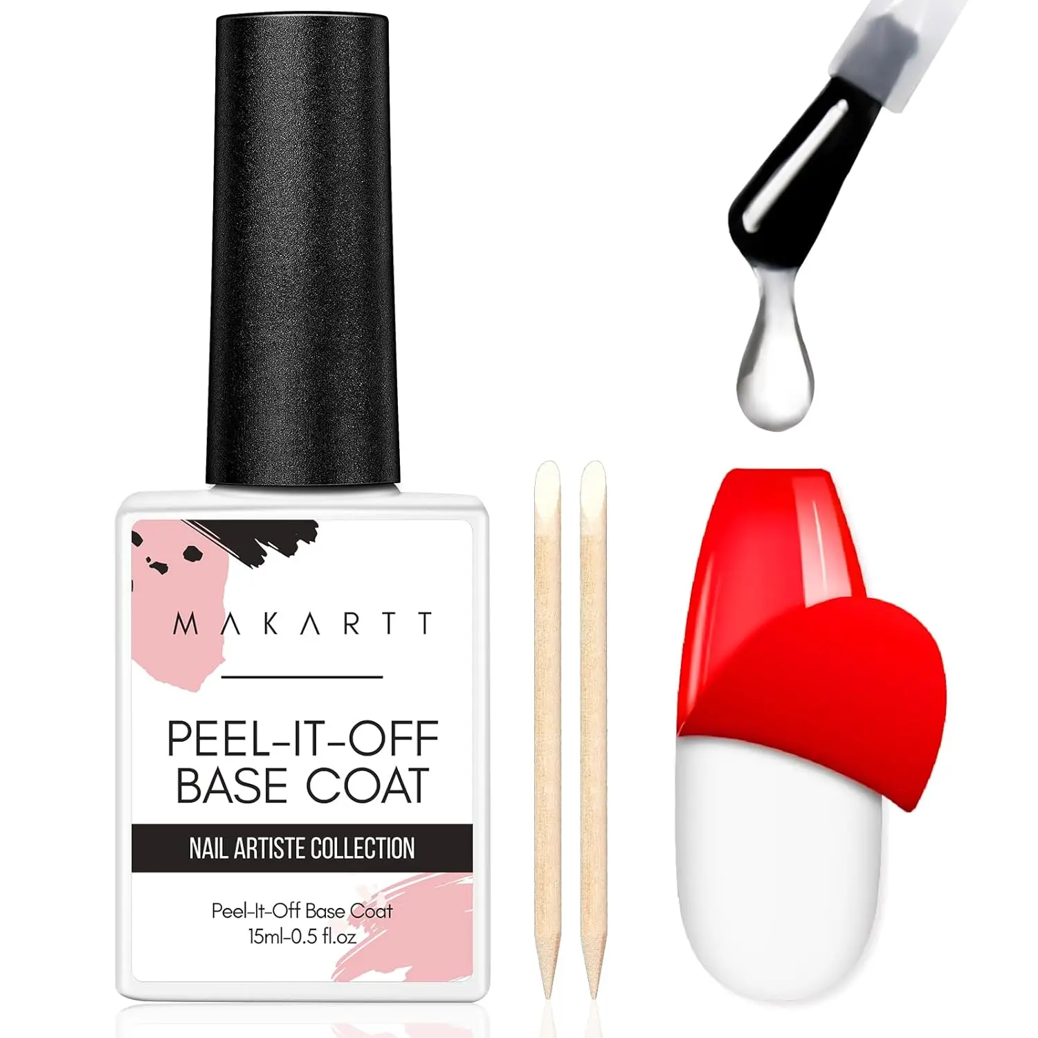 Makartt Peel-Off Base Gel: 15ml UV Gel Base Coat for Easy Removal Peelable Gel Ideal for Gel Nail Polish UV Nail Lamp Required