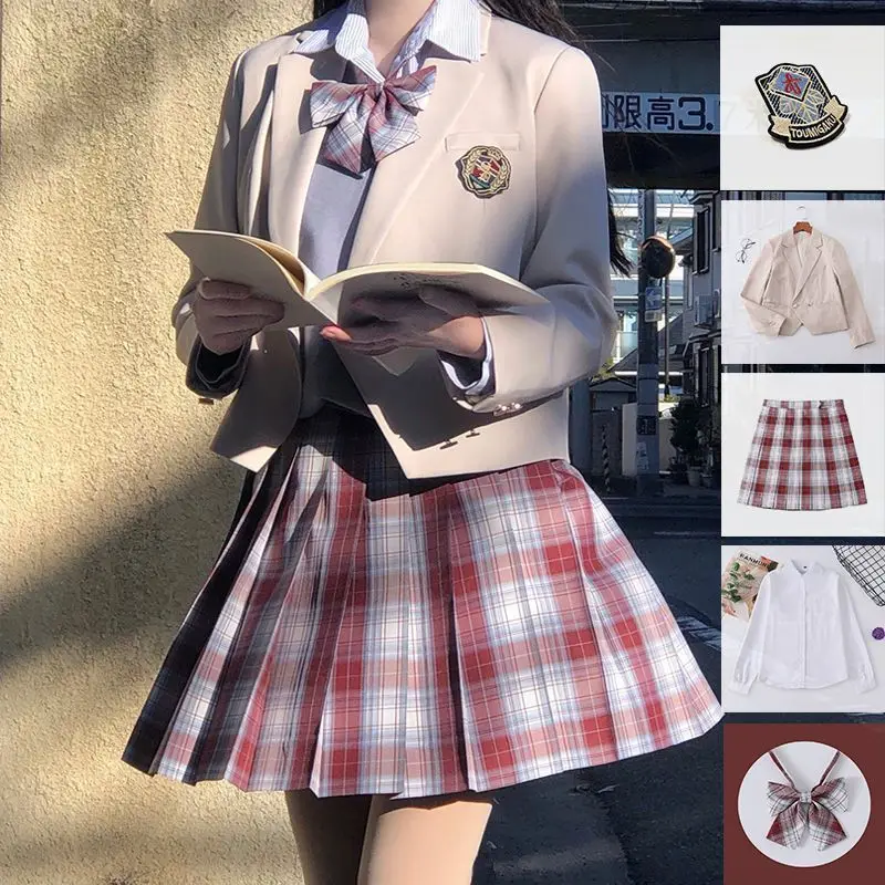 Uniformes JK japonais pour élèves, blazer rouge/rose/noir, veste de lycée, uniformes scolaires d'automne