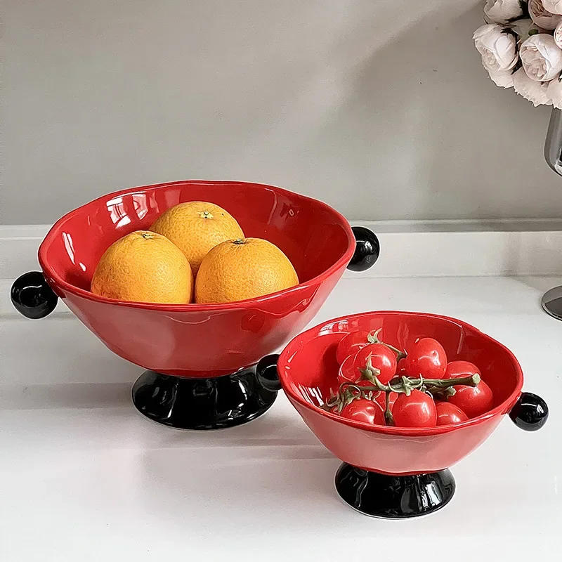 Ceramic High Leg Fruit Plate Binaural Snack Storage Tray Dry Fruit Tray Dessert Trays Cake Trays Decorative Household Products