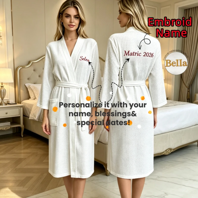 Custom Couple Bathrobe Embroidered with Names Logo Home Clothes Waffle Knit Bathrobe for Couples Hotel Spa Robe for Men Women image 2