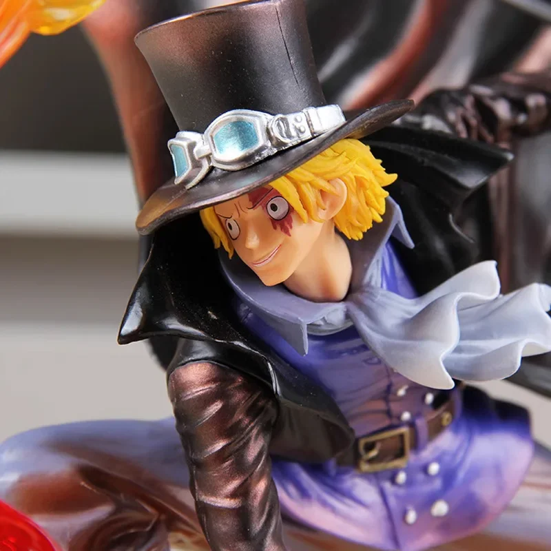 21.5cm One Piece Fire Fist Sabo GK Revolutionary Army Sabo Figure Flame Scene Anime Model PVC Collection Action Figure Decor Toy