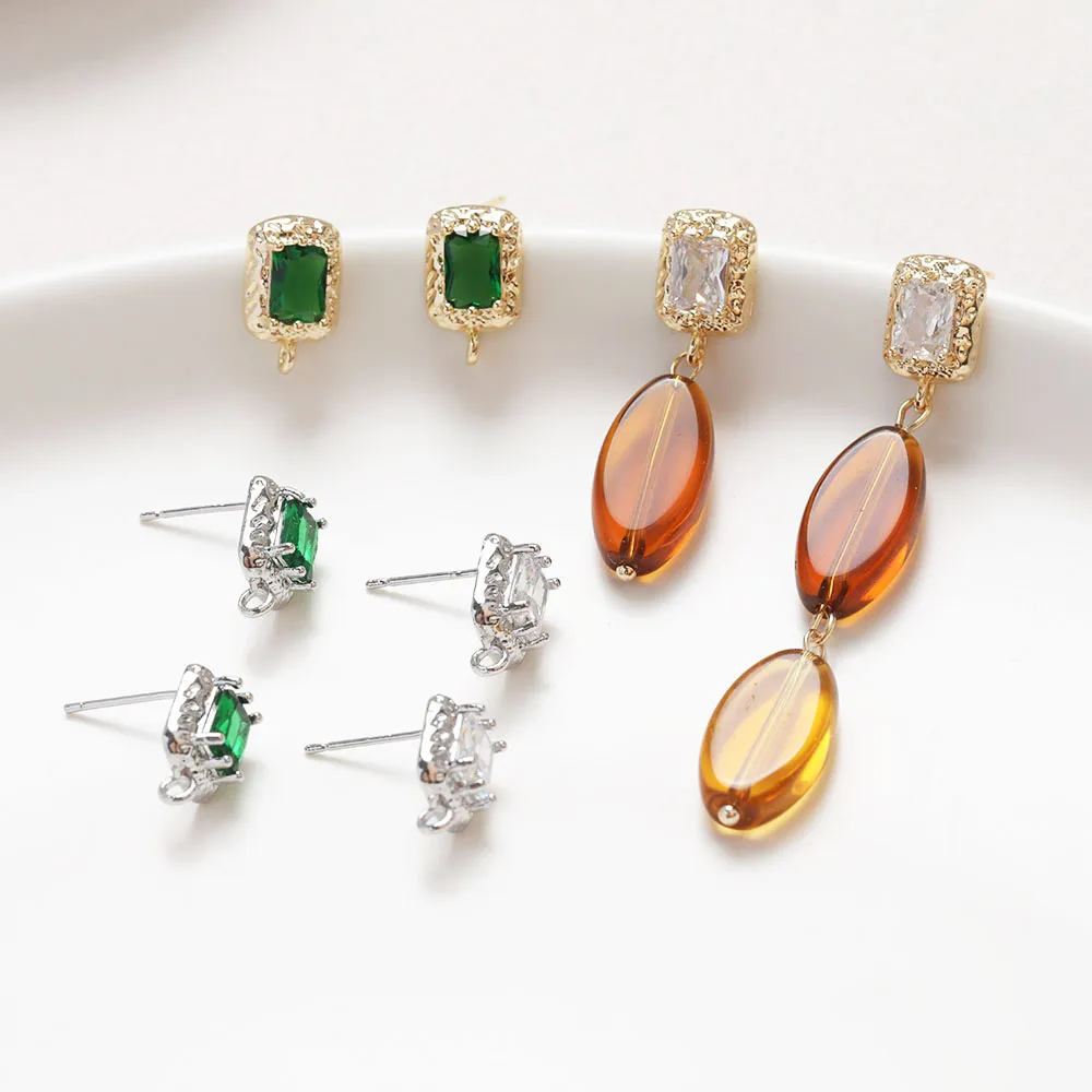 Zunderes-Boucles d'Oreilles Rectangulaires en Émeraude, Accessoires de Bijouterie, en Laiton Plaqué Or 14k, Fait à la Main, 9x14mm, 4 Pièces