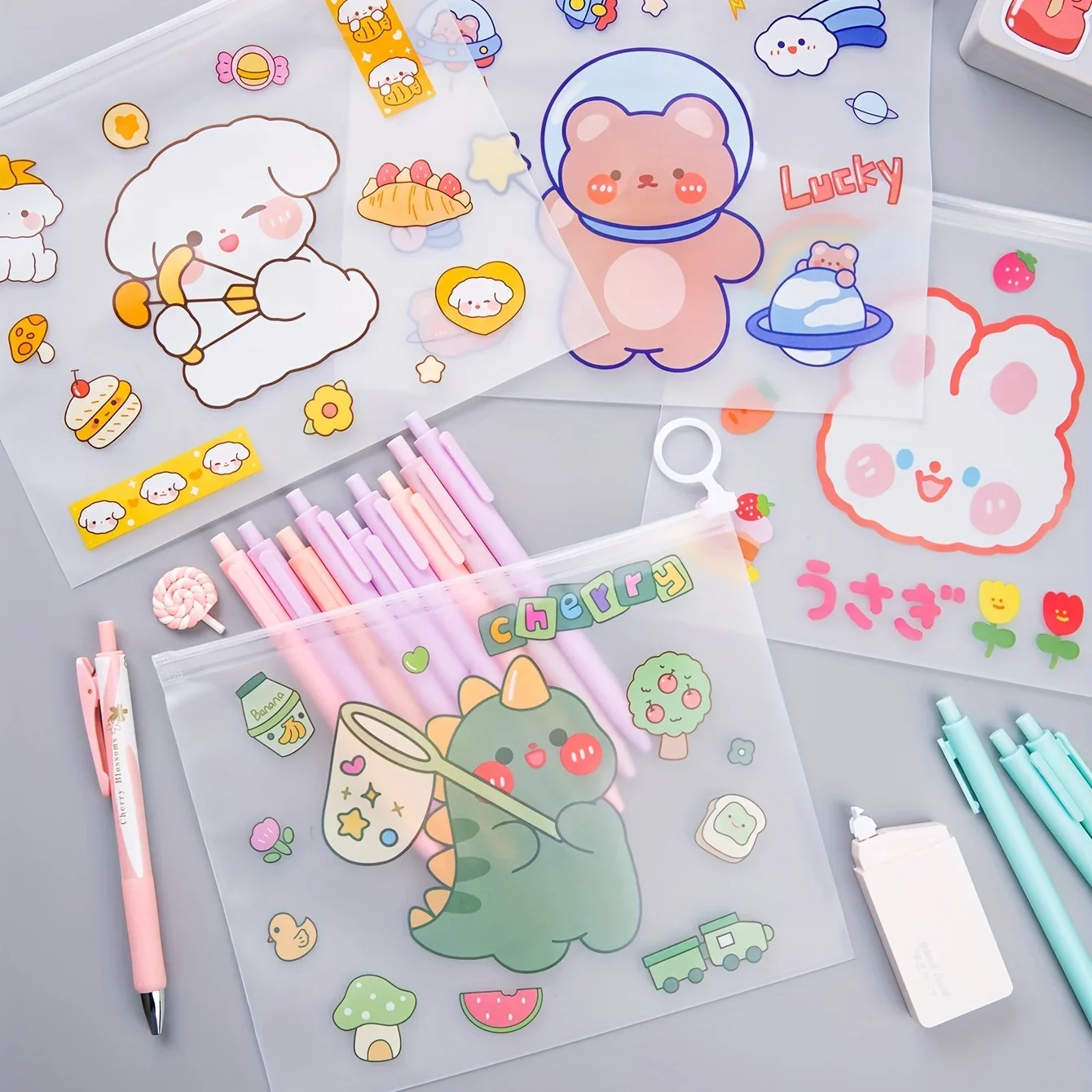 1pcs Large-capacity Cartoon Animal Square Zipper File Bags Set Girl Cute Cartoon Large Capacity Zipper Pen Bag File Bag Gift