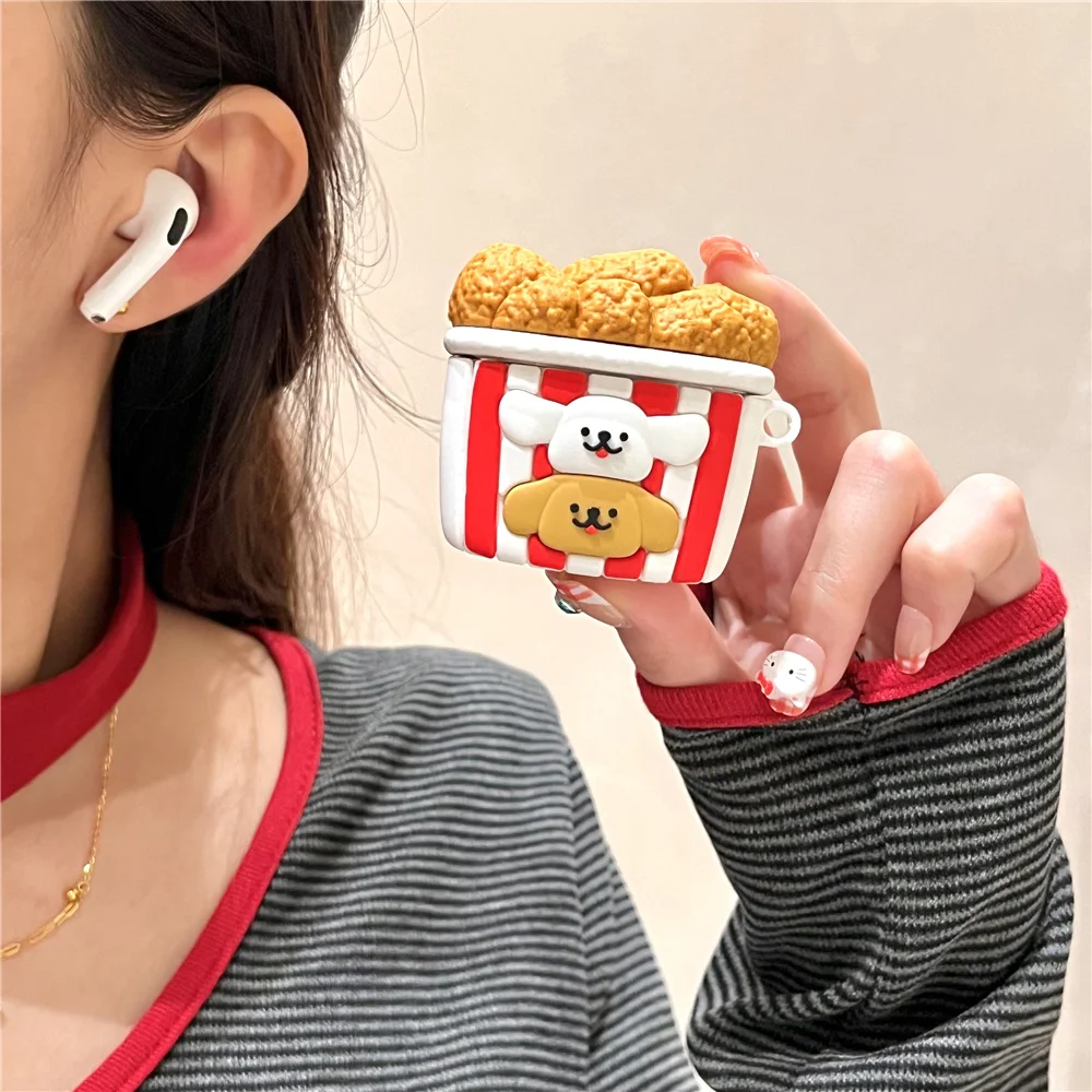 New Case for Airpods 4 2024 Protect Cover for Apple Airpods pro2 3 2 Generation Silicon Shell 3D Fried Chicken Dog Model Gift