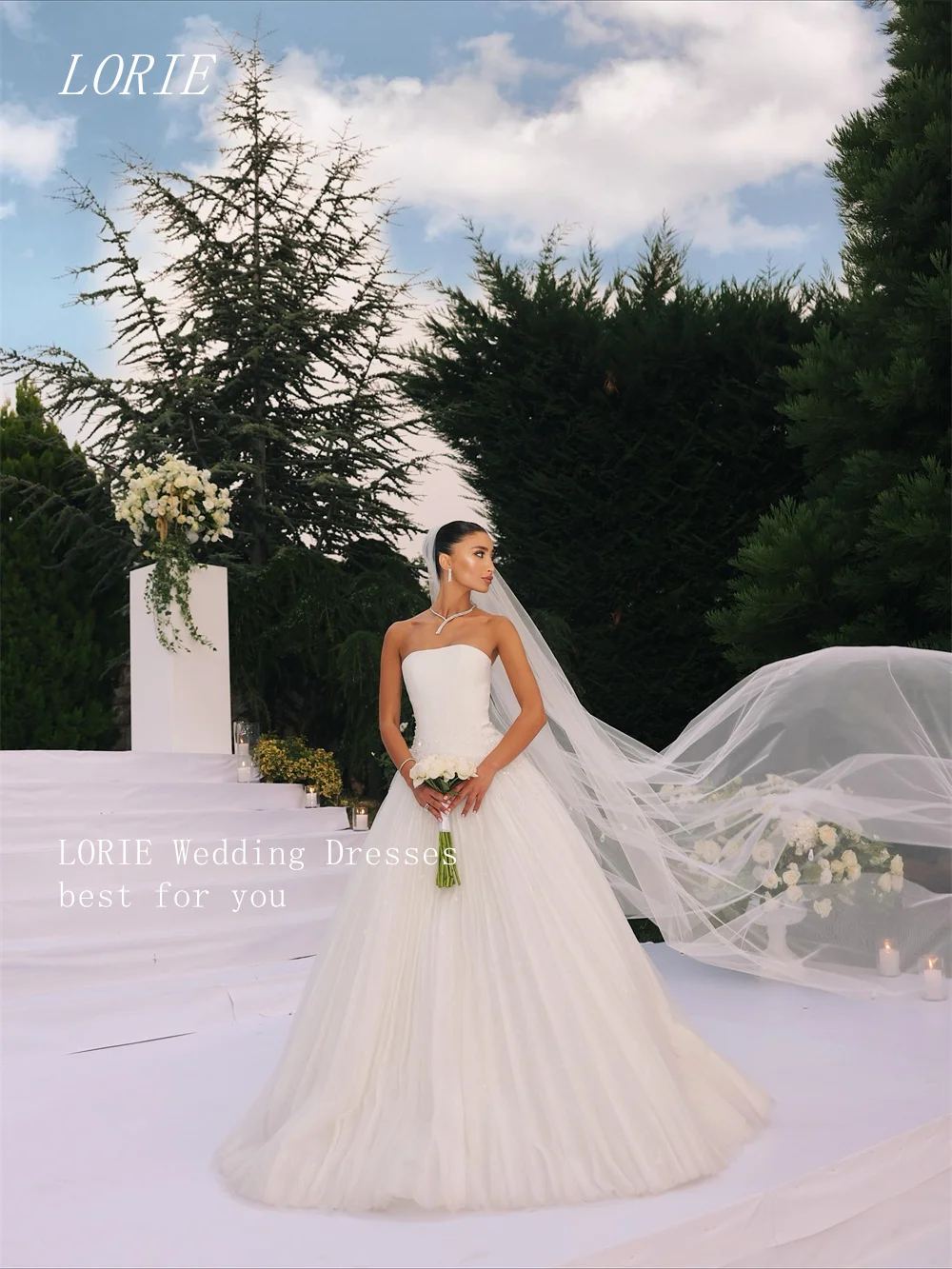 LORIE فاخر الوهم ألف خط فستان الزفاف أنيق بدون حمالات فساتين زفاف زينة الديكور ثوب زفاف مخصص 2026 #3
