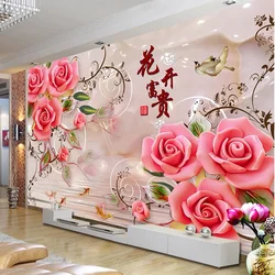 Papel tapiz 3D personalizado, Mural de pared con foto de flores rosas clásicas, sala de estar, TV, sofá, decoración del hogar, fondo, pintura de pared