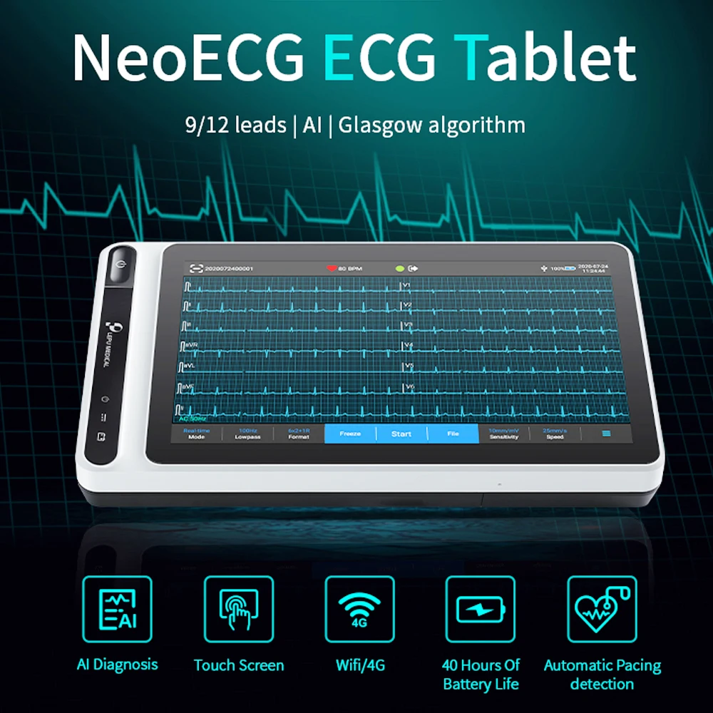 Touch Screen12 Lead ECG Monitor Tablet Ai Analysis Diagnostic With WiFi Wireless Transmission for Clinics Hospitals