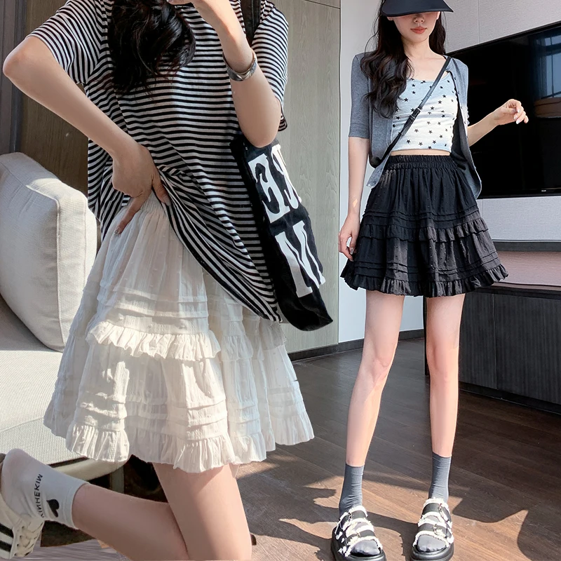 

Spring and summer new white fluffy skirt cake skirt ultra short spicy girl versatile high waist short skirt