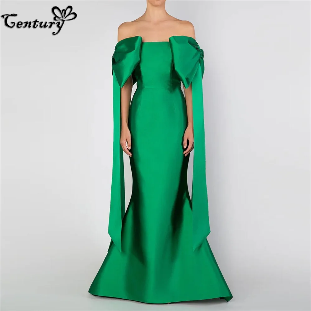 Green Saudi Arabic Prom Dress Mermaid Evening Gowns with Bow Off Shoulder Dubai Formal Occasion Dress Women Customized