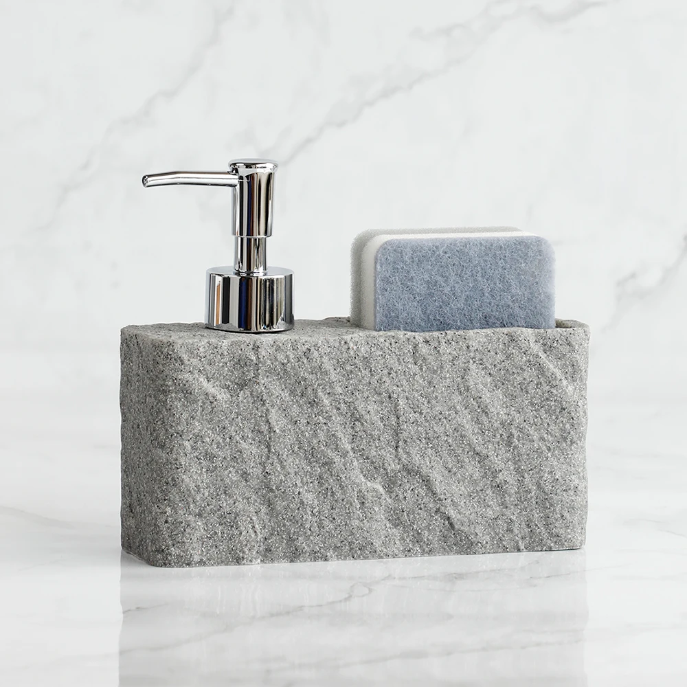 Soap Dispenser with Sponge Kitchen Sink and Bathroom Soap Dispenser Imitation black rock Liquid Hand and Dish Soap Dispenser