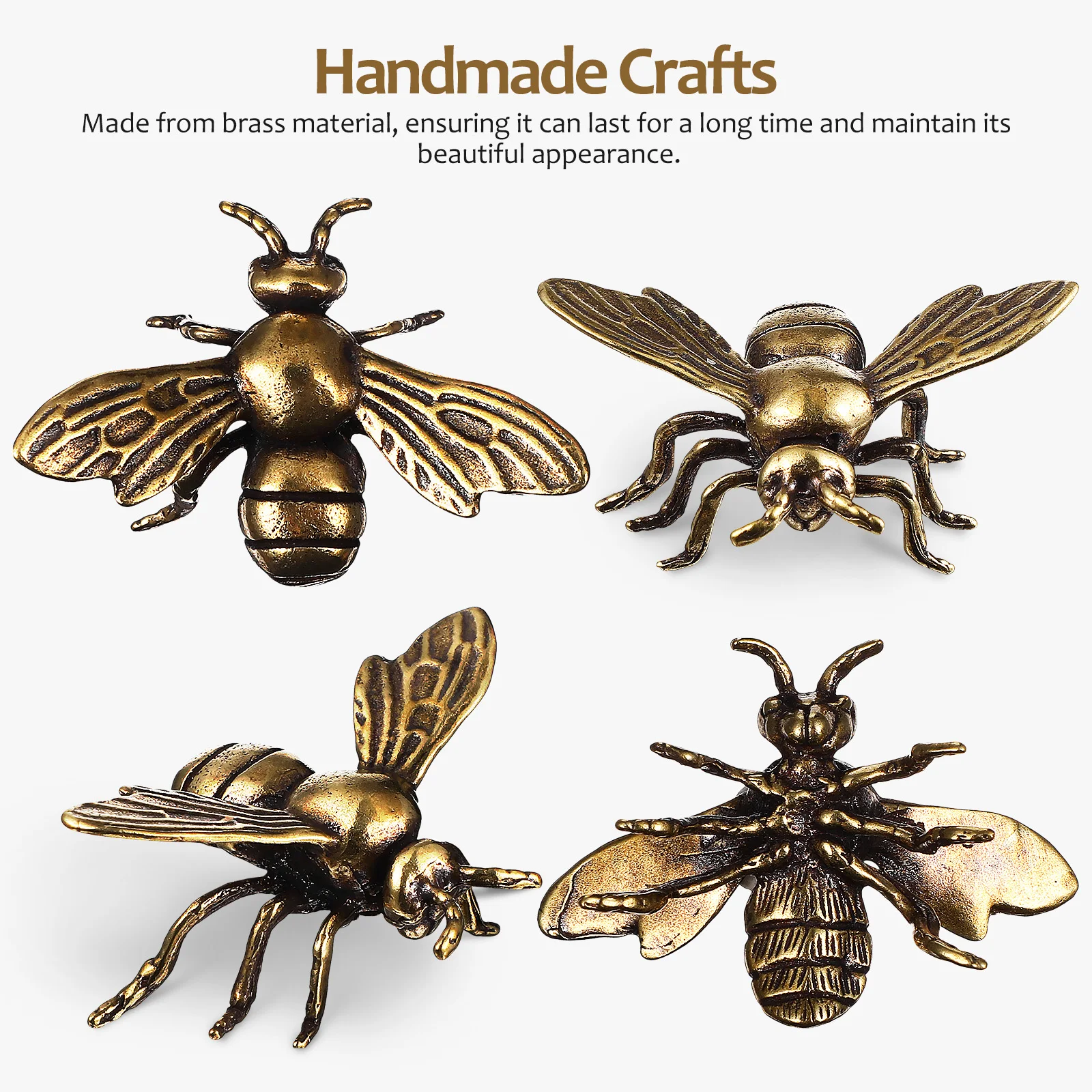 

2 Pcs Delicate Handmade Brass Bee Ornaments Unique Mini Figurines Home Decor Gift Decorations
