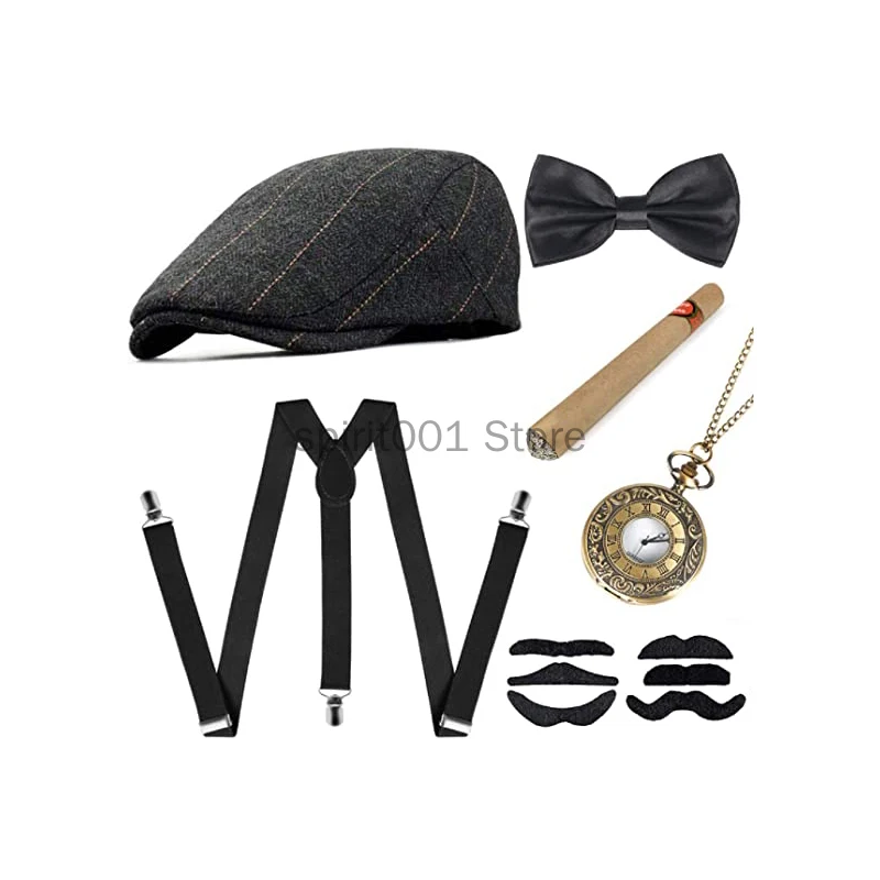 Neue Partei Erwachsene Jungen Zubehör 1920S Mens Great Gatsby Zubehör Set Roaring 20s 30s Retro Gangster Kostüm