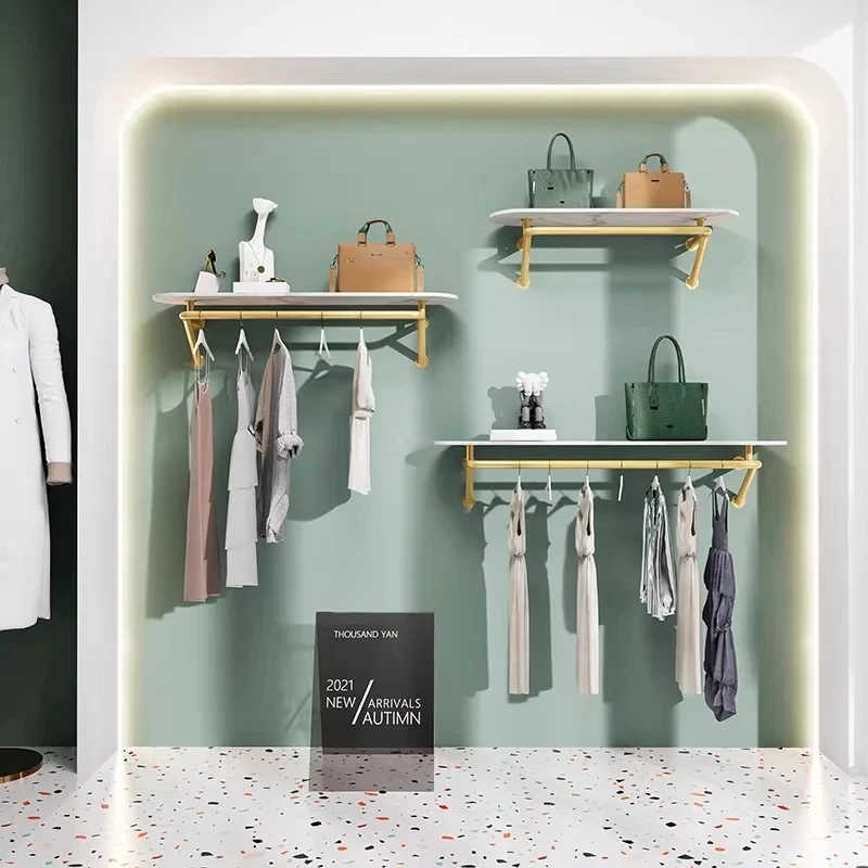 custom.New Retail Boutique Gold Wall Mounted - Shirt Clothes Display Stand Rack Complete Clothing Store Display System Cus