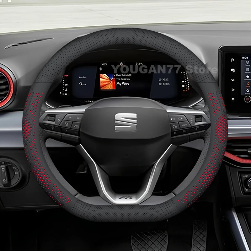 

Leather Car Steering Wheel Cover For Seat Arona 2017-2021 2022 2023 2024 Anti-Slip Auto Steering Wheel Seat Arona Accessories