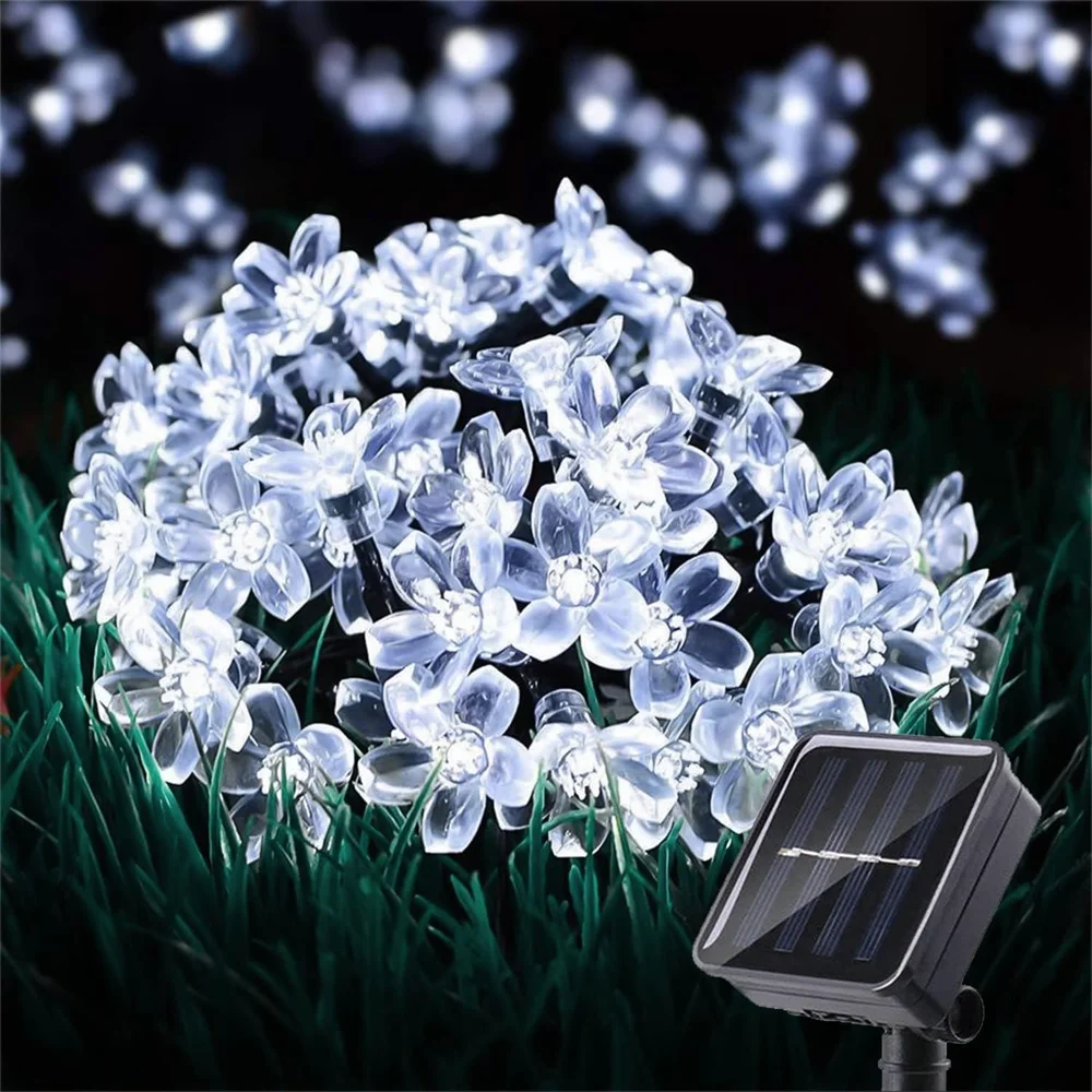 2024 Outdoor Solar Flower String Lights Waterproof Fairy Light Decorations For Christmas Tree Garden Patio Fence Yard Spring 445