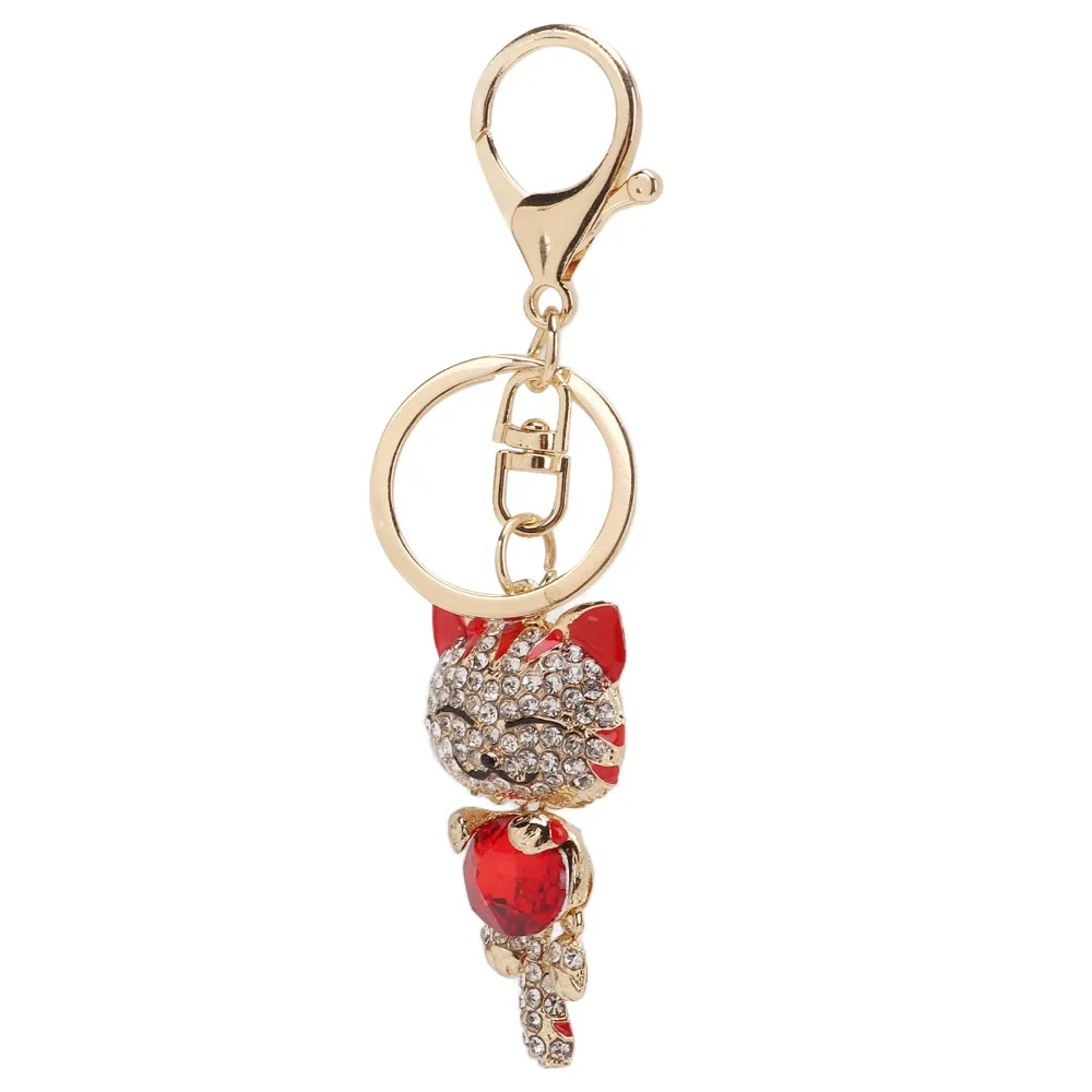1pcs Shiny Zinc Alloy Cat Keychain Metallic Luster Rhinestone Crystal Cat Bag Charm Cat Pendant For Backpacks