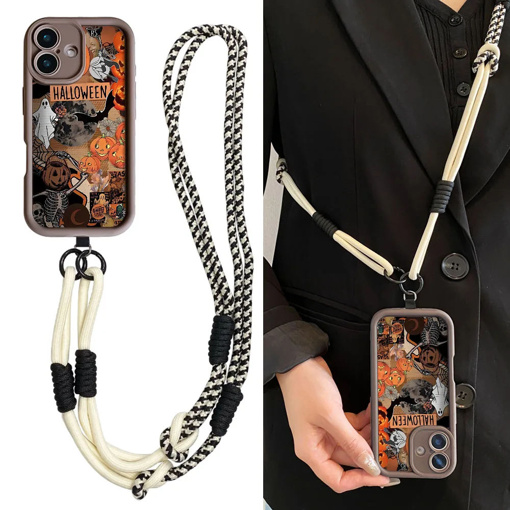 Cxd5 할로윈 롱 로프 커버 레드미 노트 14 14s 13 12 11 10 9 8 7 프로 플러스 13C 12C 14C 9C 10C 크로스바디 랜야드 폰 케이스