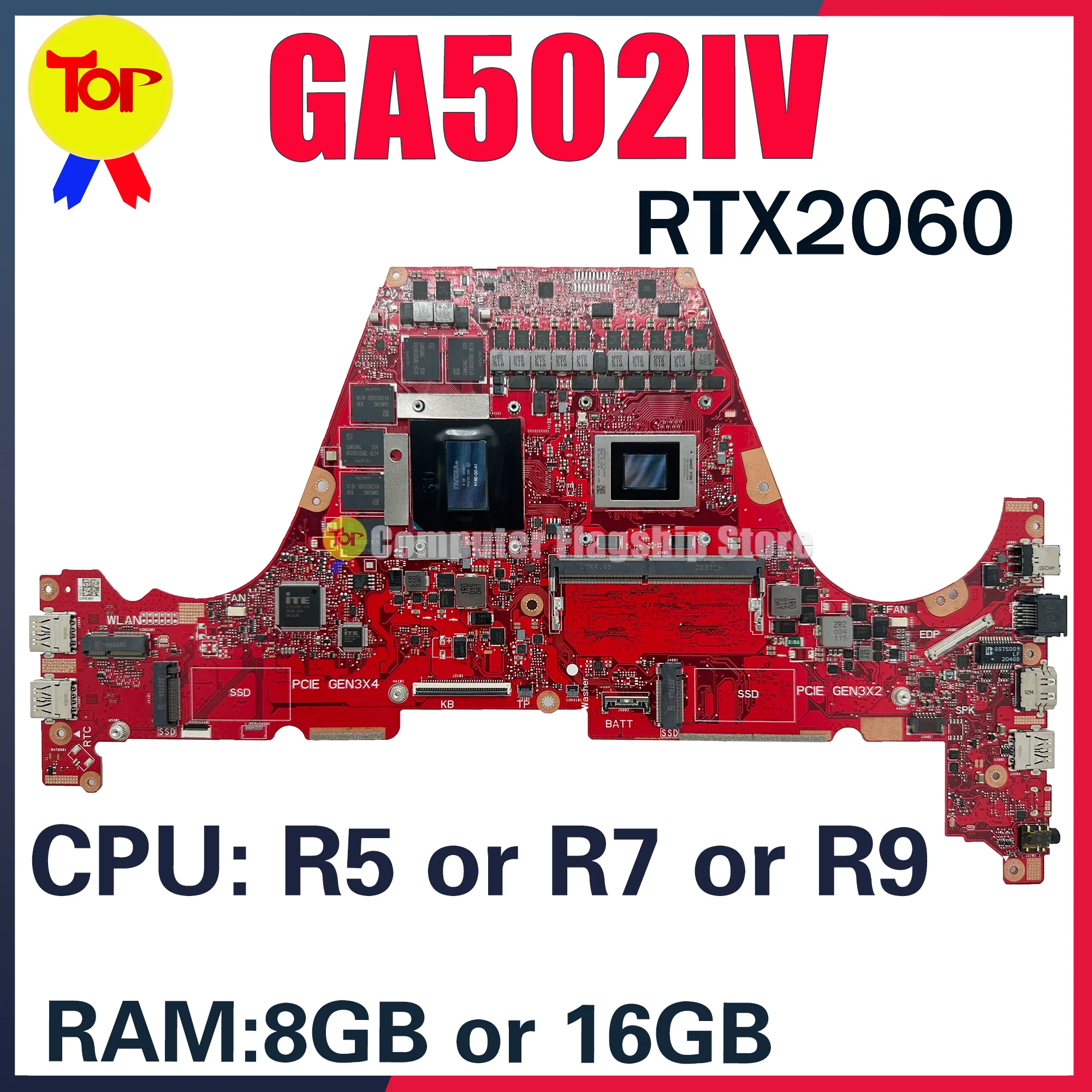 KEFU GA502IU Laptop Motherboard For Asus G15 GA502 GA502IV GA502DU Mainboard R7-4800H R9-4900 R5-4600H GTX1660Ti RTX2060 8GB-RAM