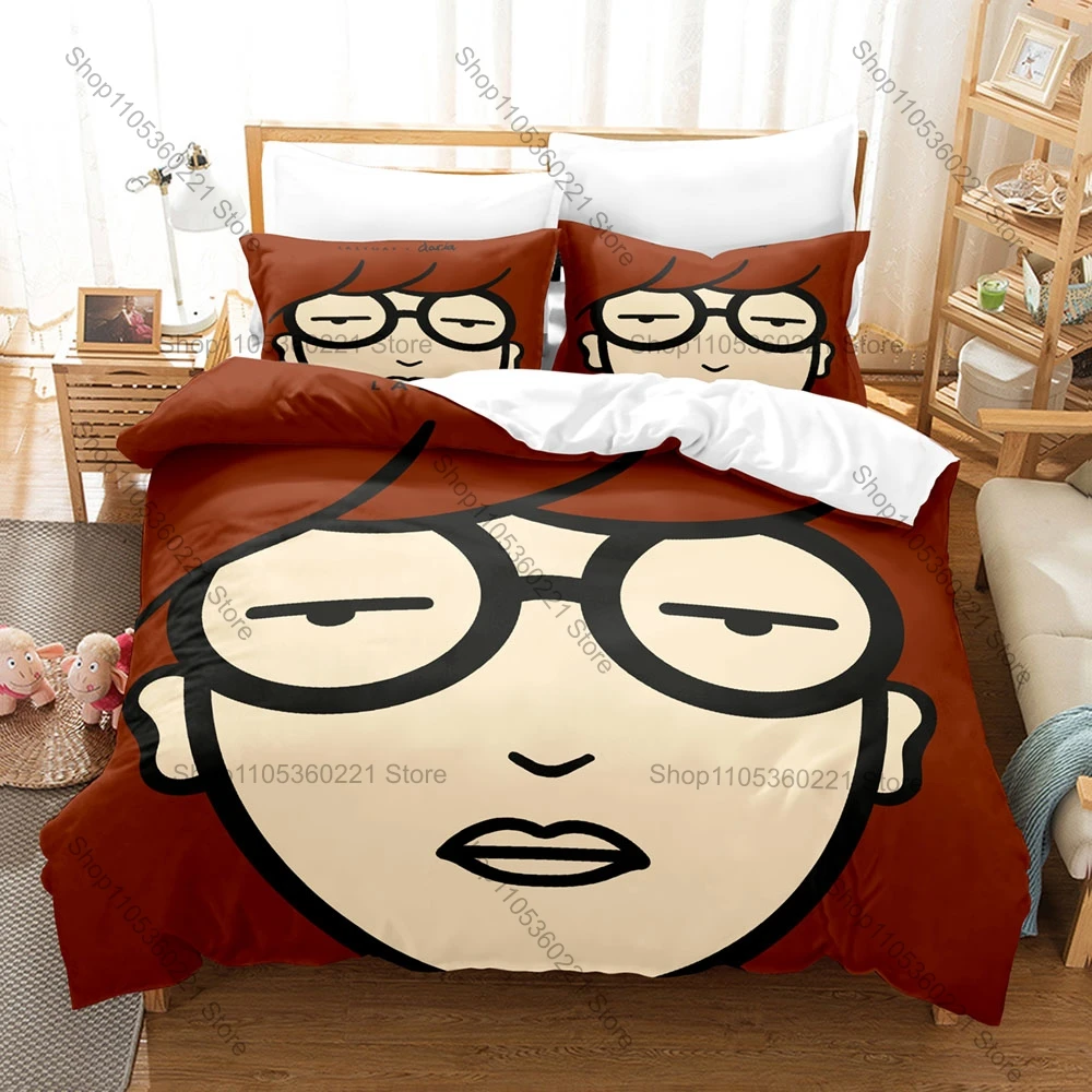 Daria Retro 90s Typography Duvet Cover Set 3PCS Polyester Bedding With 2 Pillowcases Vintage Cartoon Text Art Home Decor