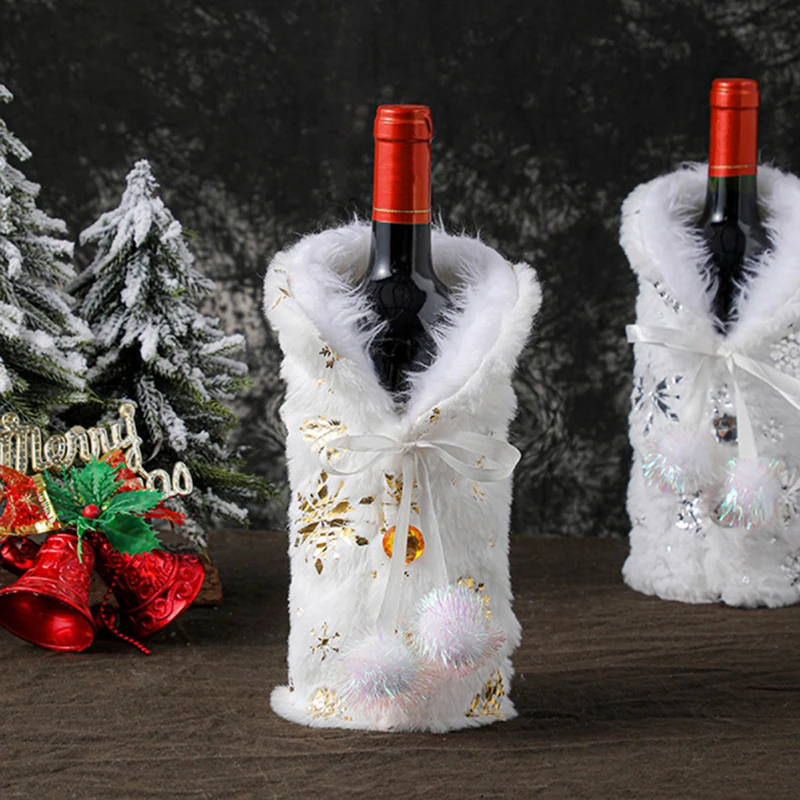 1pc Christmas Red Wine Bottle Covers Bag Plush fabrics Holiday Santa Claus Champagne Bottle Cover Christmas Decorations For Home