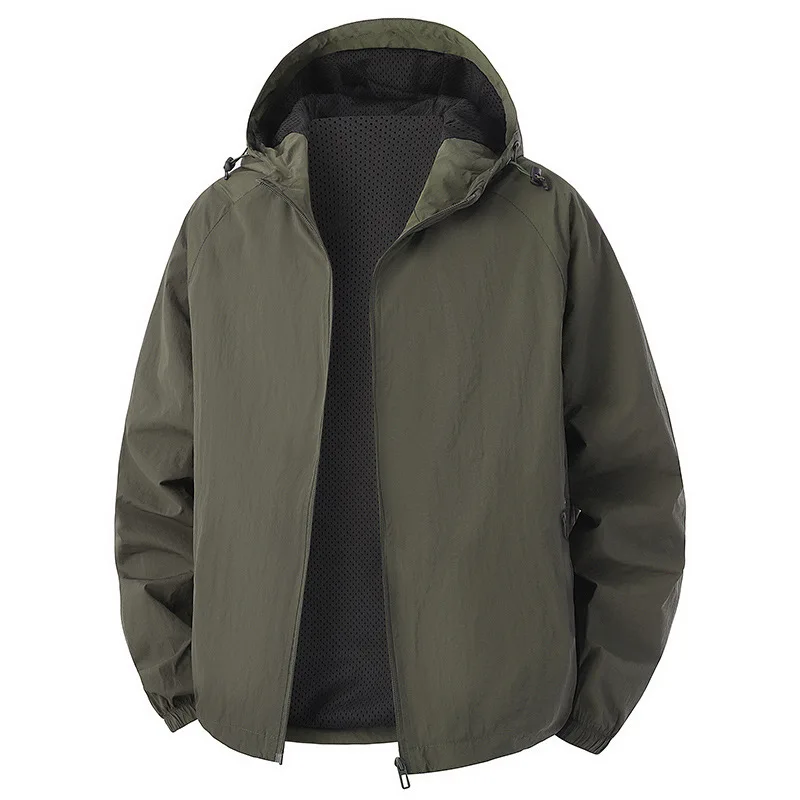Autumn Men Jacket Fashion Simple Solid Color Long Sleeve Zipper Male Outerwear Thin Windproof Outdoor Sport Man Hooded Coat