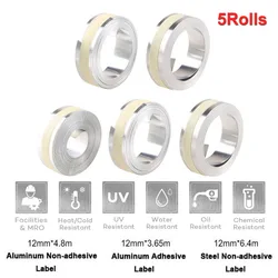 5Rolls Compatible Dymo Tape 12mm m1011 Steel EmbossTapes 32500 35800 31000 Non-Adhesive/Adhesive Stainless Steel/Aluminum Label