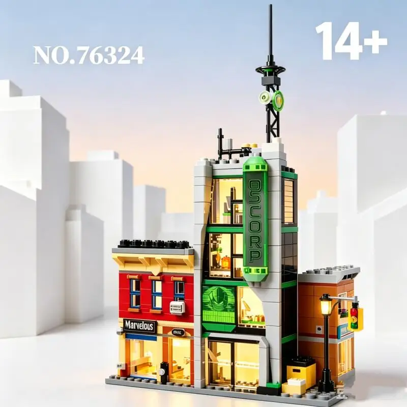 

NEW 808pcs NEW MOC-76324 Famous Hero Movie Oscorp Tower Battle Scene Building Blocks Model DIY Creative Idea Toy Christmas Gifts