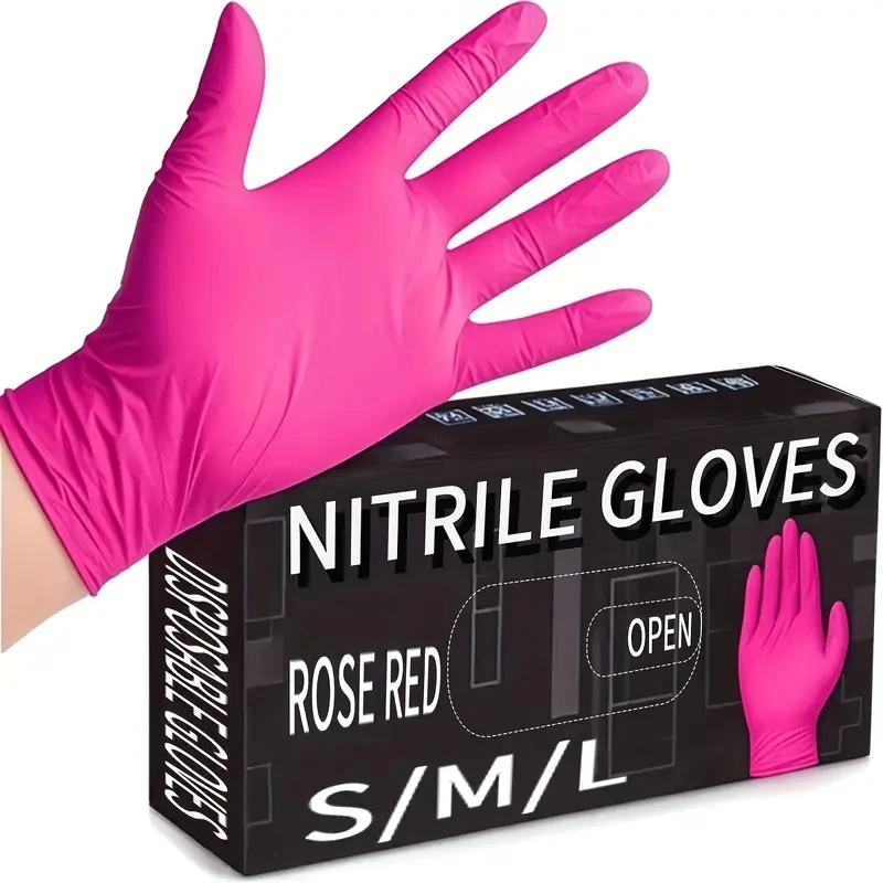 20/50/100PCS Pink Nitrile Gloves Disposable Powder Free Household Cleaning Gloves for Kitchen Beauty Salon Tattoo Working Gloves