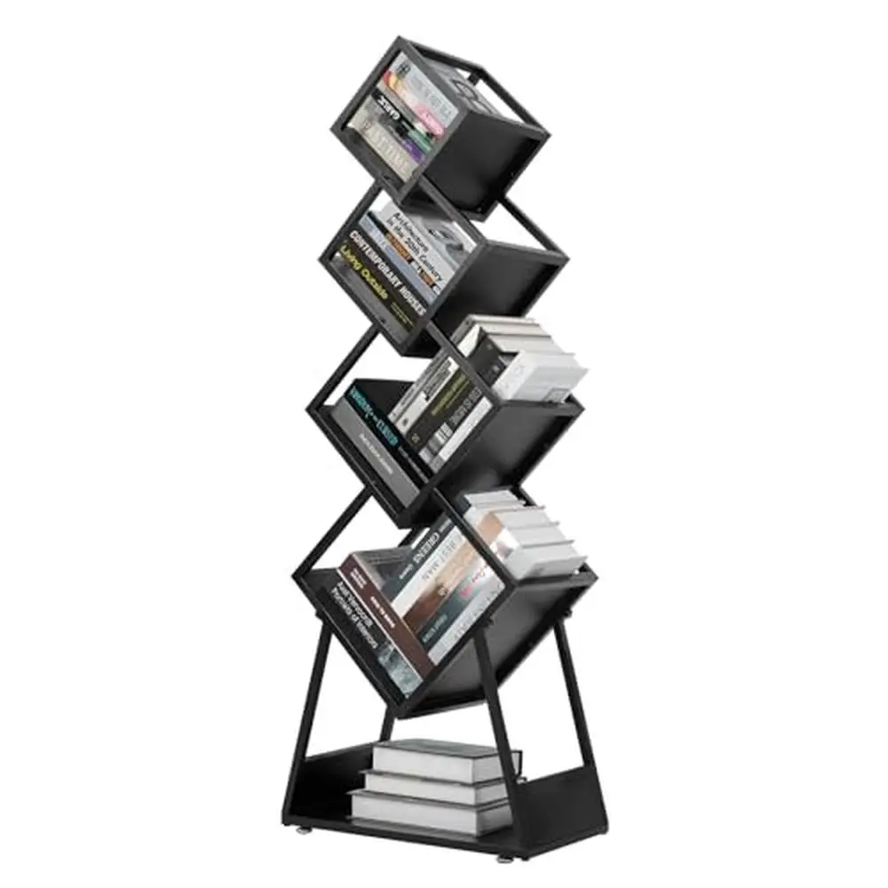 Geometric Industrial Style 5 Tier Metal Bookshelf Display Storage Rack