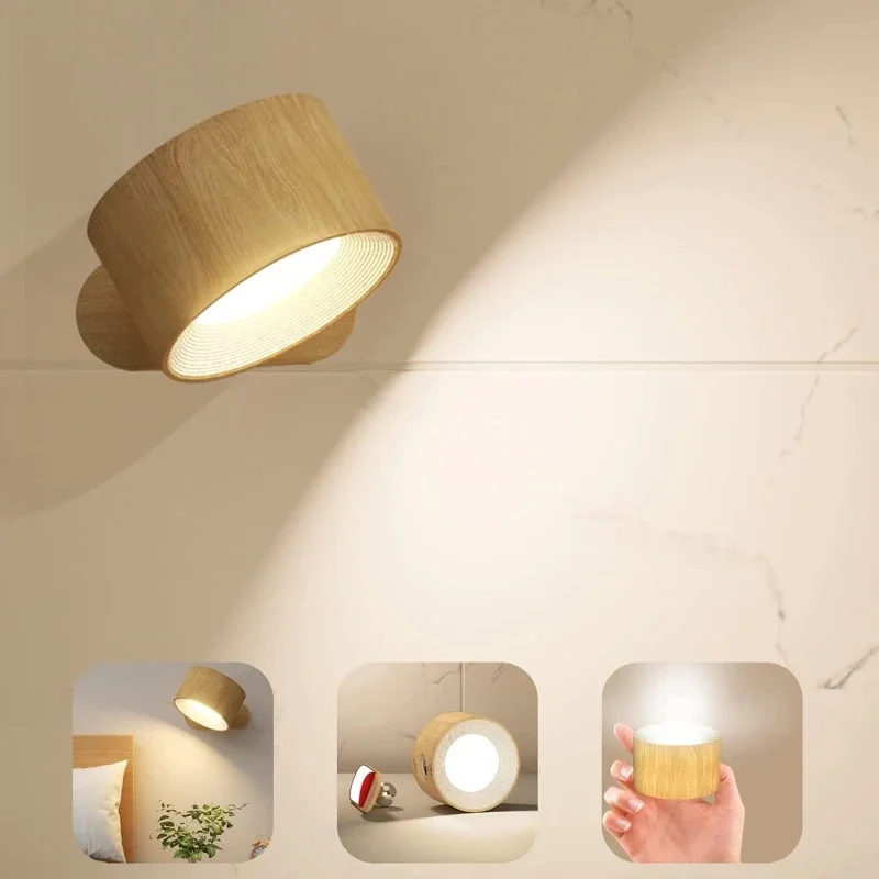 

LED Wall Sconce 360° Magnetic Ball Rotate Touch Control USB Rechargeable Cordless Wall Mounted Lamp For Reading Bedside