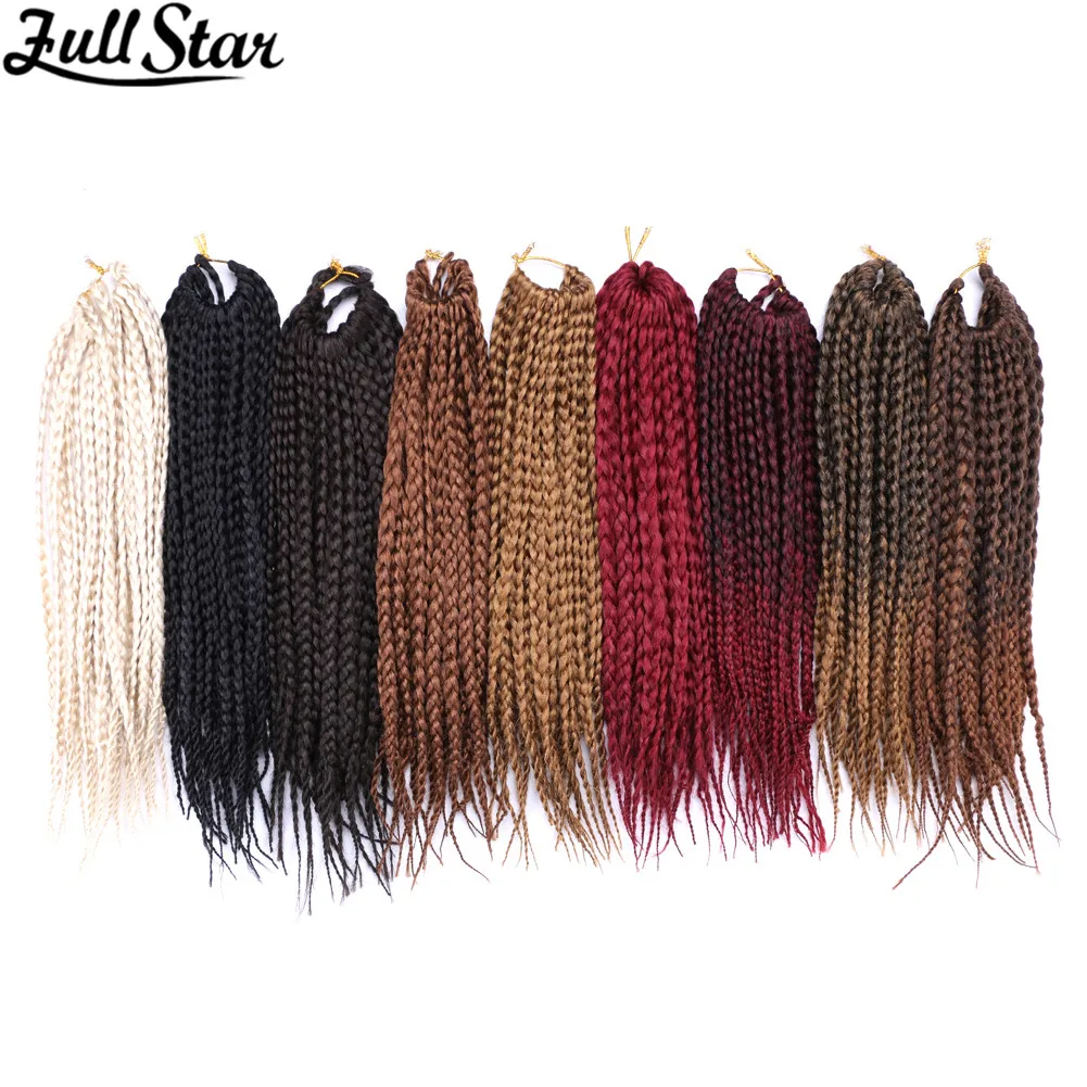 Trenzas sintéticas de ganchillo de estrella completa, trenza de caja de 14 pulgadas, extensión de cabello trenzado ombré de 22 raíces/Pc, fibra de